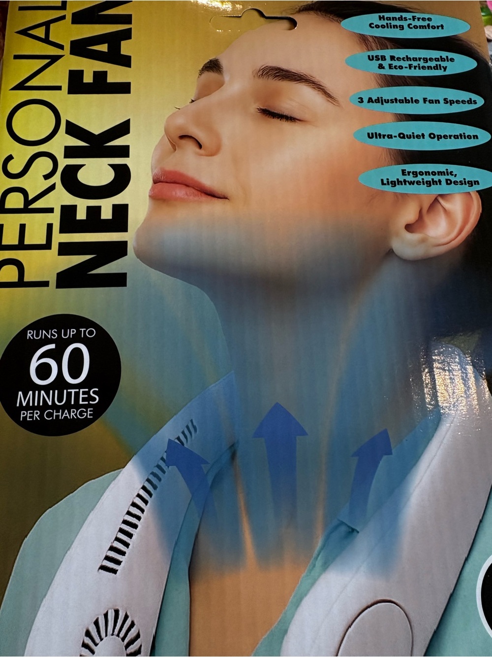 Personal Neck Fan - White and Turquoise Hands-Free Cooling